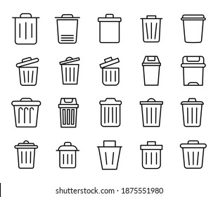 Conjunto simple de iconos de papelera en estilo de línea de moda. Símbolos vectoriales modernos, aislados en un fondo blanco. Envase para pictogramas lineales. Colección de iconos de línea para aplicaciones web y concepto móvil.