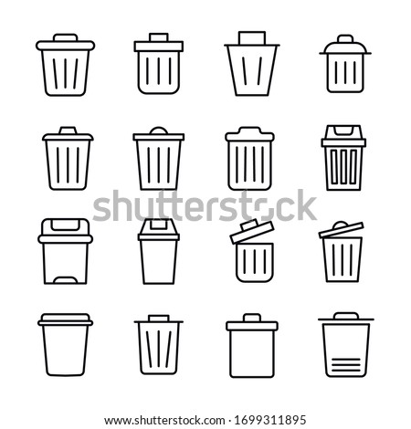 Simple set of trash can icons in trendy line style. Modern vector symbols, isolated on a white background. Linear pictogram pack. Line icons collection for web apps and mobile concept.