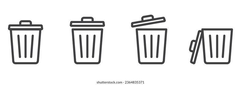 Simple set of trash icons in line style. Delete icon, Modern vector trash can symbol isolated on white background. Linear pictogram pack. Collection of line icons for web apps and mobile concepts.