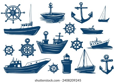 Conjunto simple de iconos de línea de vectores relacionados con el mar. Contiene iconos como puerto, línea de crucero, faro y más.