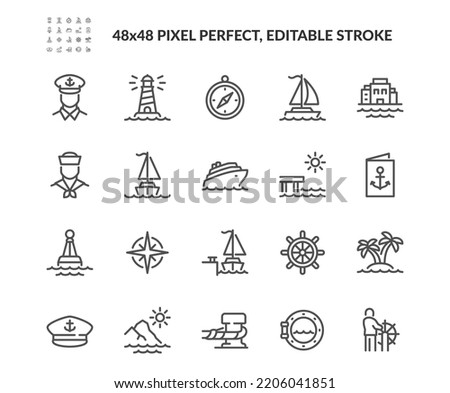 Simple Set of Travel by Sea Related Vector Line Icons. Contains such Icons as Port, Cruise Liner, Lighthouse and more. Editable Stroke. 48x48 Pixel Perfect.
 Foto d'archivio © 