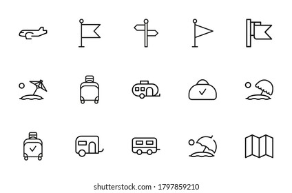 Simple set of travel icons in trendy line style. Modern vector symbols, isolated on a white background. Linear pictogram pack. Line icons collection for web apps and mobile concept.