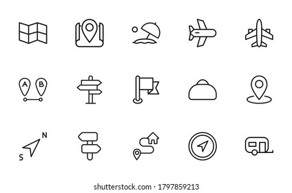 Simple set of travel icons in trendy line style. Modern vector symbols, isolated on a white background. Linear pictogram pack. Line icons collection for web apps and mobile concept.