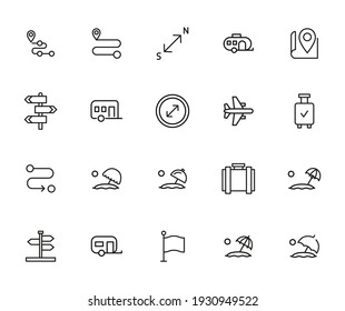 Simple set of travel icons in trendy line style. Modern vector symbols, isolated on a white background. Linear pictogram pack. Line icons collection for web apps and mobile concept.