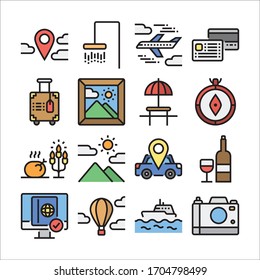 Simple Set of Travel Related Vector Line Icons Color