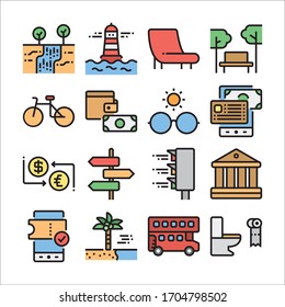 Simple Set of Travel Related Vector Line Icons Color