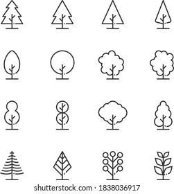 Simple Set of Tree Line Icons Vector Illustration , ecology, nature, garden