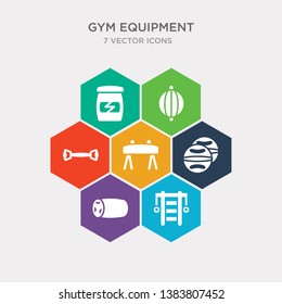 simple set of trellis, barrels, medicine ball, vaulting horse icons, contains such as icons strandpulling, stretching punching ball, supplement and more. 64x64 pixel perfect. infographics vector