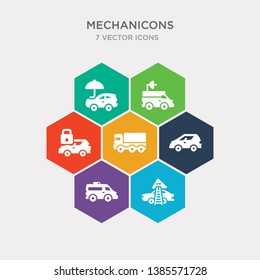 simple set of triangular tent, emergency car facing right, small car, transportation truck icons, contains such as icons car with padlock, van an antenna, with an umbrella and more. 64x64 pixel