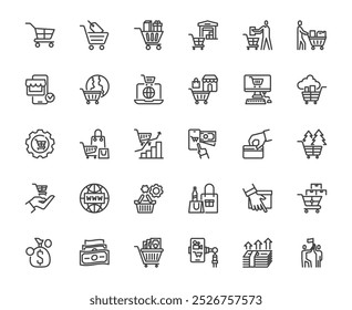 Simple set of trolley outline icon on white background, buy and sell super market concept, 48x48 pixel perfect editable stroke for website, mobile application, ux,ux design