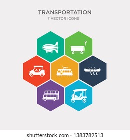 simple set of tuk tuk, double decker bus, rowing, tram icons, contains such as icons golf cart, wagon, zeppelin and more. 64x64 pixel perfect. infographics vector