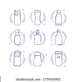 Simple Set of Tumbler and Bottles icons. Coffee and Drinks bottles.