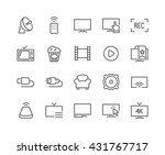 Simple Set of TV Related Vector Line Icons. 
Contains such Icons as Screen, Menu, Record and more. 
Editable Stroke. 48x48 Pixel Perfect. 