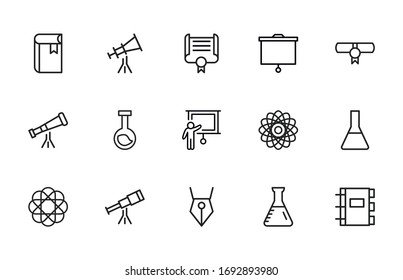 Einfache Sammlung moderner, dünner Linien-Symbole der Universität. Trendloses Design. Paket mit Strichsymbolen. Vektorillustration einzeln auf weißem Hintergrund. Symbole in Premium-Qualität.