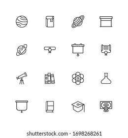 Simple conjunto de íconos universitarios modernos de línea delgada. Diseño moderno. Paquete de iconos de trazo. Ilustración vectorial aislada en un fondo blanco. Símbolos de calidad superior.