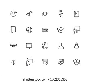 Simple set of university modern thin line icons. Trendy design. Pack of stroke icons. Vector illustration isolated on a white background. Premium quality symbols.