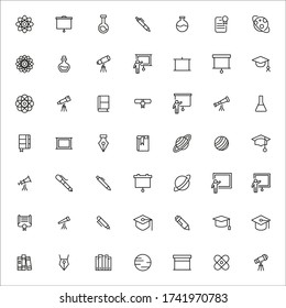 Einfache Sammlung moderner Thin Line Icons an Universitäten. Trendy Design. Pack mit Symbolen für Schlaganfälle. Vector Illustration auf weißem Hintergrund isoliert. Symbole in Premium-Qualität.