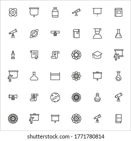 Einfache Sammlung moderner, dünner Linien-Symbole der Universität. Trendloses Design. Paket mit Strichsymbolen. Vektorgrafik einzeln auf weißem Hintergrund. Symbole in Premium-Qualität.