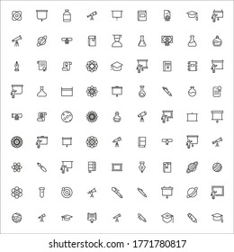 Einfache Sammlung moderner, dünner Linien-Symbole der Universität. Trendloses Design. Paket mit Strichsymbolen. Vektorgrafik einzeln auf weißem Hintergrund. Symbole in Premium-Qualität.