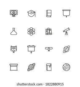Simple set of university modern thin line icons. Trendy design. Pack of stroke icons. Vector illustration isolated on a white background. Premium quality symbols.