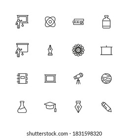 Simple set of university modern thin line icons. Trendy design. Pack of stroke icons. Vector illustration isolated on a white background. Premium quality symbols.
