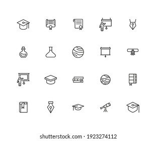 Simple Set Of University Modern Thin Line Icons. Trendy Design. Pack Of Stroke Icons. Vector Illustration Isolated On A White Background. Premium Quality Symbols.