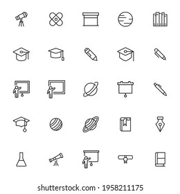 Simple set of university modern thin line icons. Trendy design. Pack of stroke icons. Vector illustration isolated on a white background. Premium quality symbols.