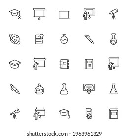 Simple set of university modern thin line icons. Trendy design. Pack of stroke icons. Vector illustration isolated on a white background. Premium quality symbols.