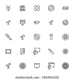 Simple set of university modern thin line icons. Trendy design. Pack of stroke icons. Vector illustration isolated on a white background. Premium quality symbols.