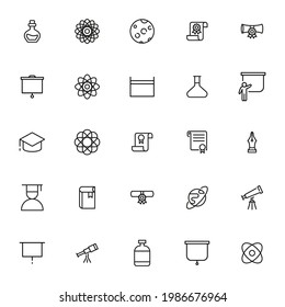 Simple set of university modern thin line icons. Trendy design. Pack of stroke icons. Vector illustration isolated on a white background. Premium quality symbols.