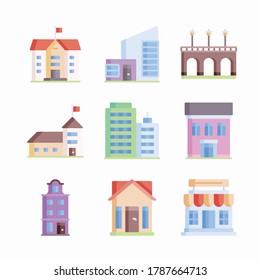 Iconos de línea de vectores de edificios urbanos simples