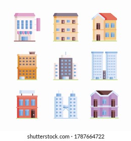 Simple Set Urban Buildings Vector line Icons