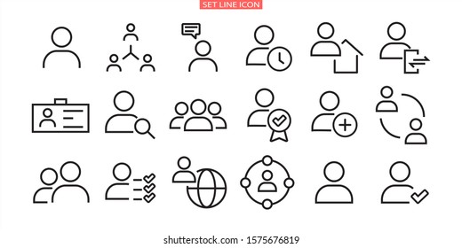 Simple set of user related vector line icons. Contains icons such as man, woman, profile, personal quality and many other good icons.
