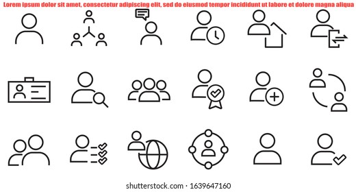 Simple set of user related vector line icons. Contains icons such as man, woman, profile, personal quality and many other good icons.