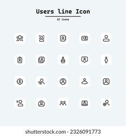 Simple set of user related vector line icons. Contains icons such as man, woman, profile, personal quality and many other good icons. Collection ui icons with squircle shape. Web Page, Mobile App, UI,