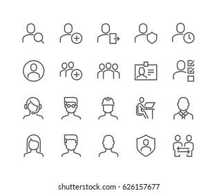 Simple Set of Users Related Vector Line Icons. 
Contains such Icons as Male, Female, Profile, Personal Quality and more.
Editable Stroke. 48x48 Pixel Perfect.