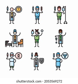 Iconos de color del vector de vacunación simple

