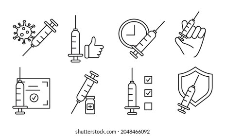 Simple Set of Vaccine, Vector Line Icons. Contains such Icons as Medical Syringe, Quality Certificate and more