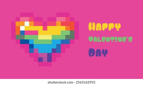 Simple Set of Valentine's Day Pixel Cards. Pixel vector hearts, hand drawn. Simple, minimalistic, holiday card, banner