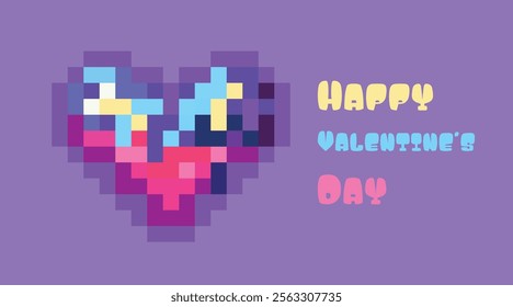 Simple Set of Valentine's Day Pixel Cards. Pixel vector hearts, hand drawn. Simple, minimalistic, holiday card, banner