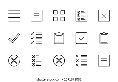 Simple set of validation icons in trendy line style. Modern vector symbols, isolated on a white background. Linear pictogram pack. Line icons collection for web apps and mobile concept.