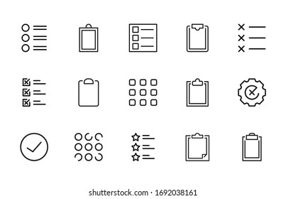 Conjunto simple de iconos de validación en estilo de línea de moda. Símbolos vectoriales modernos, aislados en un fondo blanco. Envase para pictogramas lineales. Colección de iconos de línea para aplicaciones web y concepto móvil.