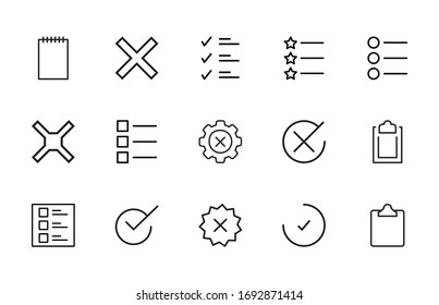 Simple set of validation icons in trendy line style. Modern vector symbols, isolated on a white background. Linear pictogram pack. Line icons collection for web apps and mobile concept.