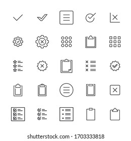 Einfache Anzahl von Validierungssymbonen im trendigen Zeilenstil. Moderne Vektorillustration-Symbole einzeln auf weißem Hintergrund. Lineare Piktogrammpackung. Kollektion von Line-Icons für Web-Apps und mobiles Konzept.