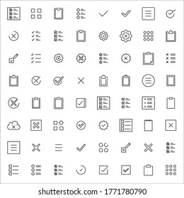 Conjunto simple de iconos de validación en estilo de línea de moda. Símbolos vectoriales modernos, aislados en un fondo blanco. Envase para pictogramas lineales. Colección de iconos de línea para aplicaciones web y concepto móvil.
