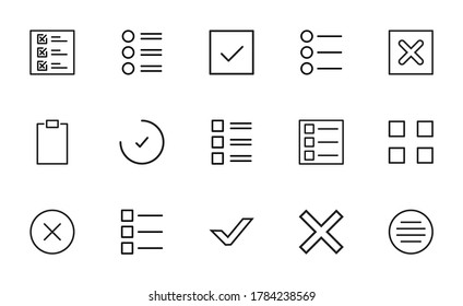 Simple set of validation icons in trendy line style. Modern vector symbols, isolated on a white background. Linear pictogram pack. Line icons collection for web apps and mobile concept.
