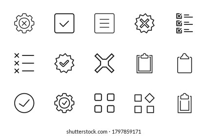 Simple set of validation icons in trendy line style. Modern vector symbols, isolated on a white background. Linear pictogram pack. Line icons collection for web apps and mobile concept.