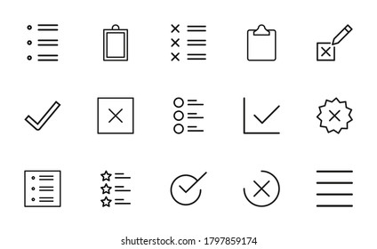 Simple set of validation icons in trendy line style. Modern vector symbols, isolated on a white background. Linear pictogram pack. Line icons collection for web apps and mobile concept.