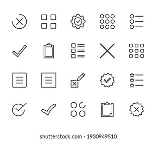 Simple set of validation icons in trendy line style. Modern vector symbols, isolated on a white background. Linear pictogram pack. Line icons collection for web apps and mobile concept.