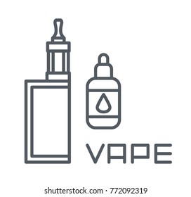 Simple set of vape related vector line icons, electronic cigarette and liquid